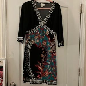 Donna Morgan Dress Sz 6 Stretch One Piece Boho Floral Midi Contrast